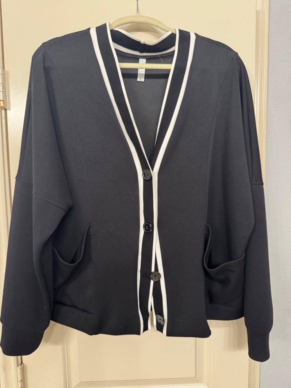 Stylus Black Button Cardigan with White Contrast Trim XL